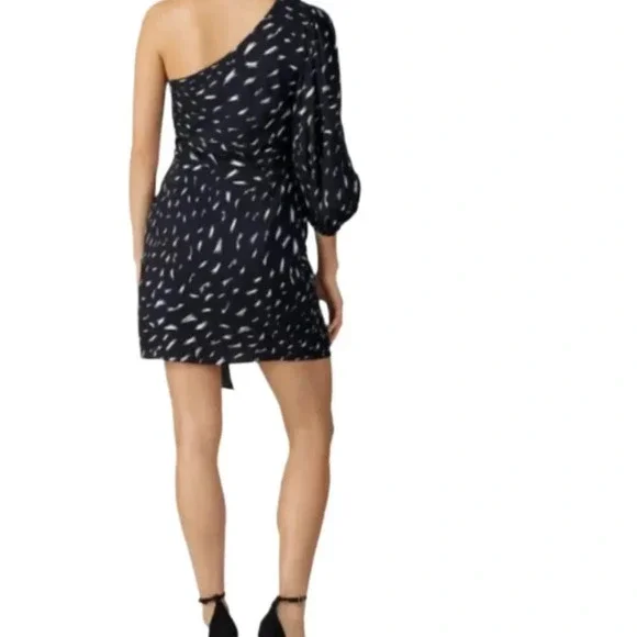 IRO Akubra One-Shoulder Abstract Printed Black Mini Dress Sz 36 - Picture 3 of 10